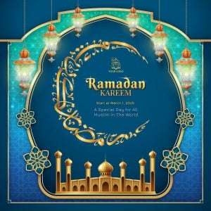 وکتور زمینه مذهبی با قاب ماه رمضان و ماه منقش اسلامی