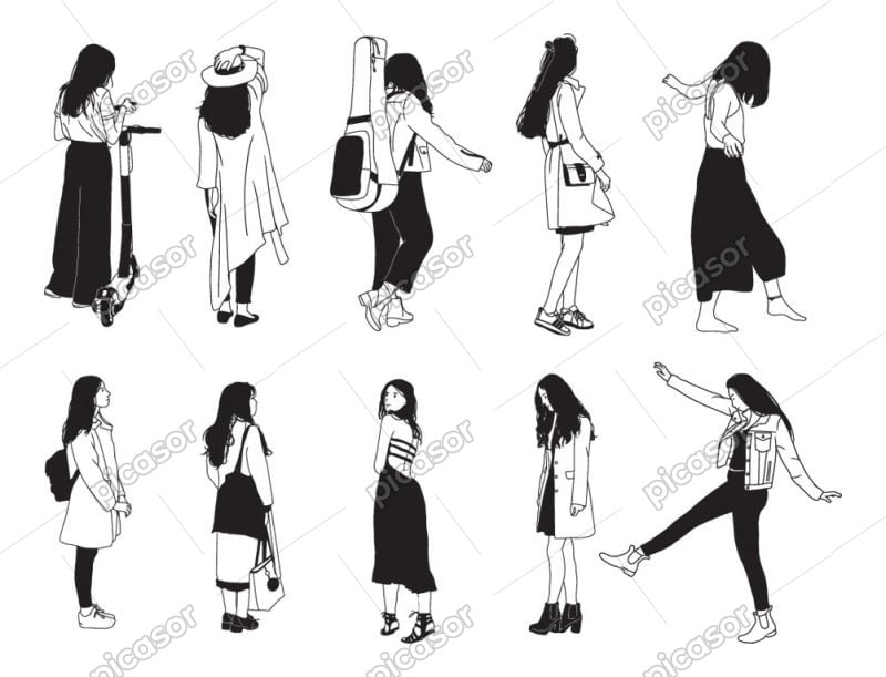 10 وکتور دختر با فشن دخترانه - وکتور نقاشی دختر های فشن