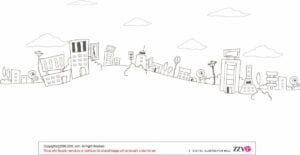 وکتور نقاشی شهر و ساختمان با خط طرح فانتزی کودکانه