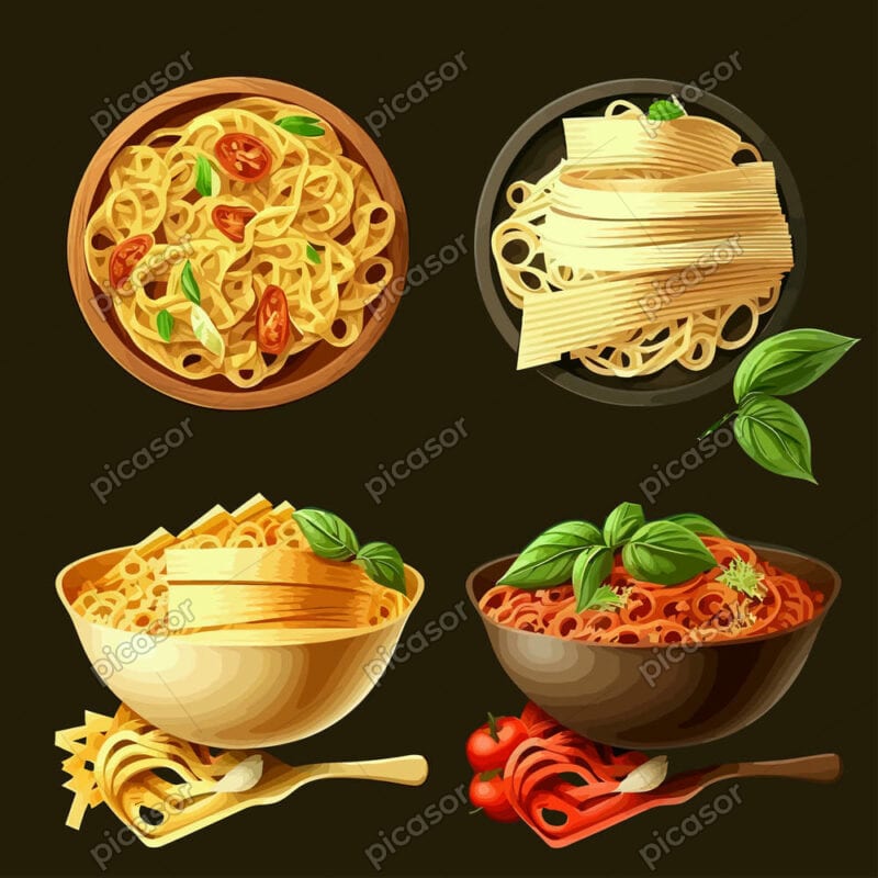 4 وکتور بشقاب ماکارونی اسپاگتی پاستا