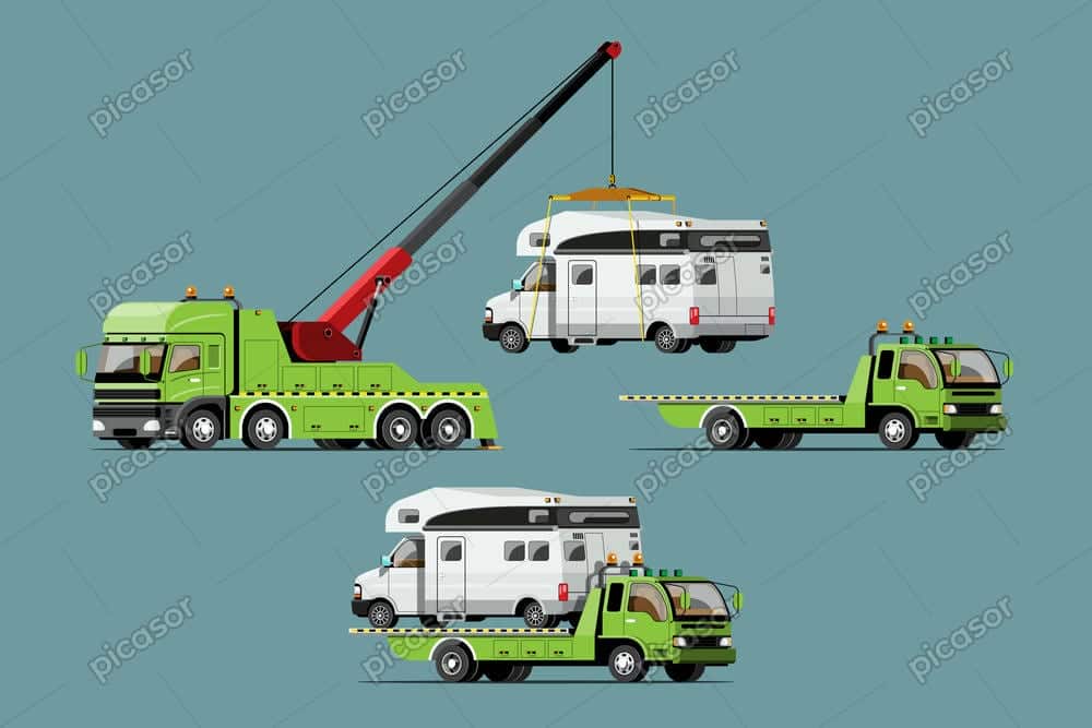 3 وکتور یدک کش امداد خودرو - وکتور جرثقیل حمل کاروان 3 وکتور یدک کش امداد خودرو - وکتور جرثقیل حمل کاروان