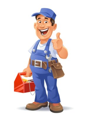 وکتور کارتونی تعمیرکار با جعبه آچار در دست