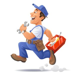 وکتور کارتونی تعمیرکار با جعبه آچار
