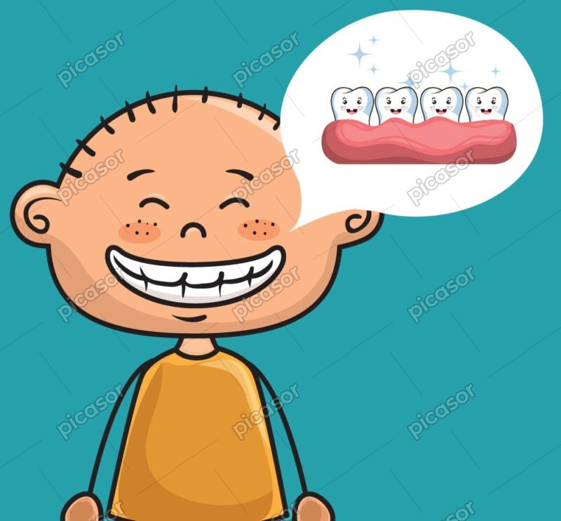 وکتور کارتونی پسر بچه با دندانهای سالم