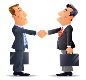 وکتور 2 بیزینسمن در حال دست دادن - وکتور کارتونی همکاری