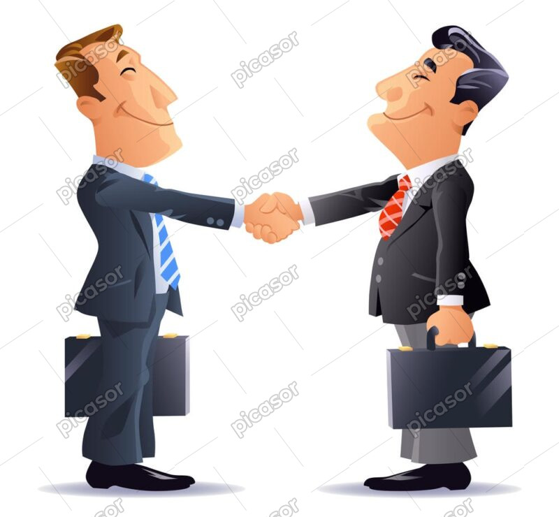 وکتور 2 بیزینسمن در حال دست دادن - وکتور کارتونی همکاری