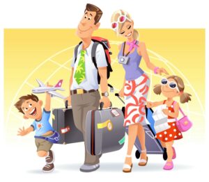 وکتور خانواده در سفر - وکتور کارتونی مسافرت خانواده شاد