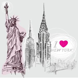 وکتور نقاشی مجسمه آزادی و نیویورک سبک وینتیج