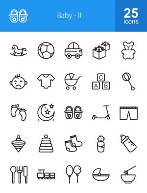 25 وکتور آیکون نوزاد و کودک و لوازم بچه طرح مینیمال خطی (سری دوم)