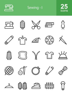 25 وکتور آیکون خیاطی و لوازم دوخت و دوز طرح مینیمال خطی