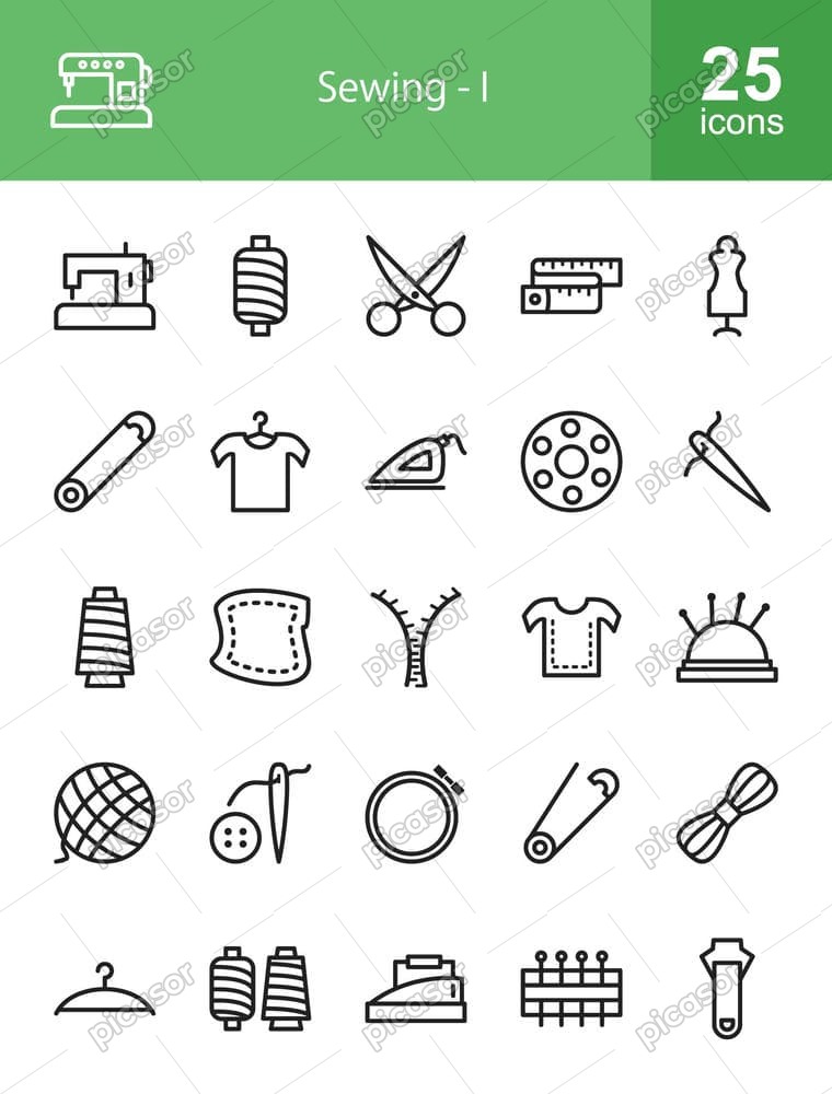 25 وکتور آیکون خیاطی و لوازم دوخت و دوز طرح مینیمال خطی 25 وکتور آیکون خیاطی و لوازم دوخت و دوز طرح مینیمال خطی
