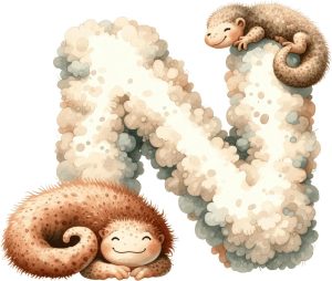 عکس کلیپ آرت حرف N با نخستی و بچه نخستی کارتونی - کلیپ آرت آموزش حروف انگلیسی به کودکان طرح کارتونی