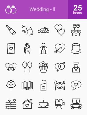 25 وکتور آیکون عروسی طرح مینیمال خطی