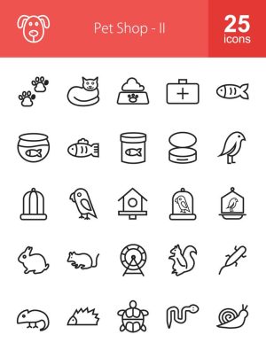 25 وکتور آیکون فروشگاه حیوانات خانگی (بخش دوم) با طراحی خطی مینیمال