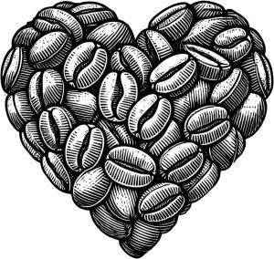 وکتور قلب با دانه های قهوه - وکتور قهوه شکل قلب