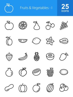 25 وکتور آیکون میوه و سبزیجات با طراحی خطی مینیمال