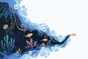 وکتور زمینه ماهی قرمز عروس دریایی و مرجان - وکتور تصویرسازی لایه ای پس زمینه اقیانوس