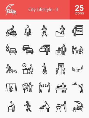 25 وکتور آیکون سبک زندگی شهری (بخش دوم) با طراحی خطی مینیمال