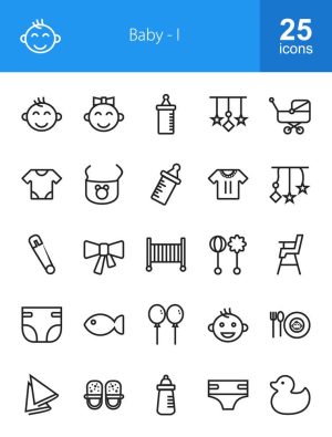 25 وکتور آیکون نوزاد و کودک طرح مینیمال خطی