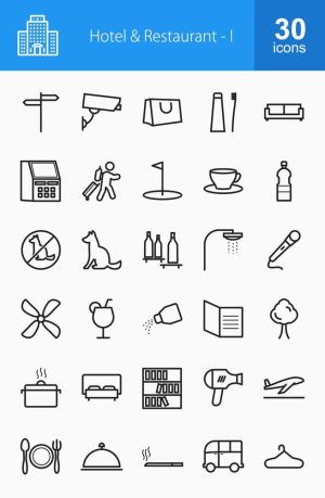30 وکتور آیکون هتل و رستوران طرح مینیمال خطی