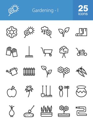 25 وکتور آیکون باغبانی و ابزار کشاورزی طرح مینیمال خطی