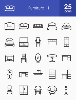 25 وکتور آیکون مبلمان و لوازم اتاق طرح مینیمال خطی