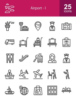 25 وکتور آیکون فرودگاه طرح مینیمال خطی