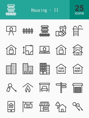 25 وکتور آیکون خانه و مسکن و املاک طرح مینیمال خطی (سری دوم)