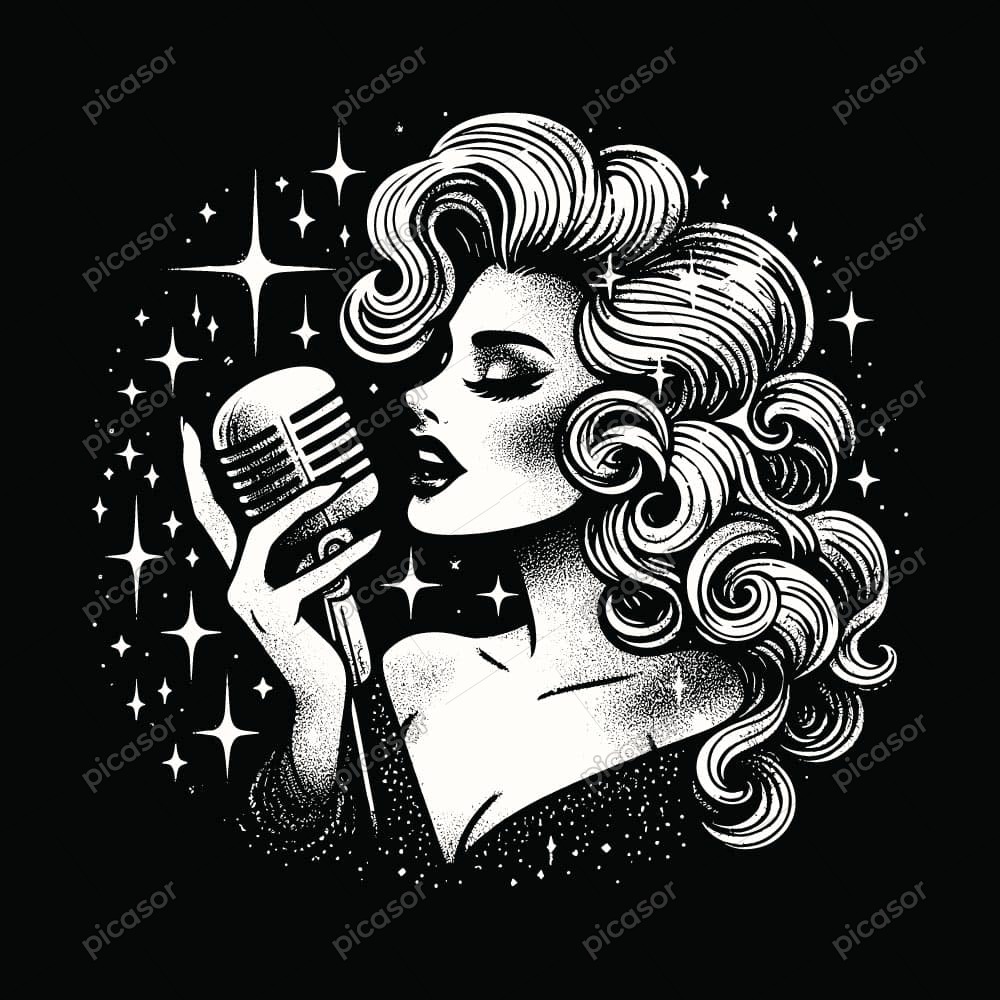 وکتور زن خواننده با میکروفون وینتیج - وکتور خواننده زن با میکروفن در دست وکتور زن خواننده با میکروفون وینتیج - وکتور خواننده زن با میکروفن در دست