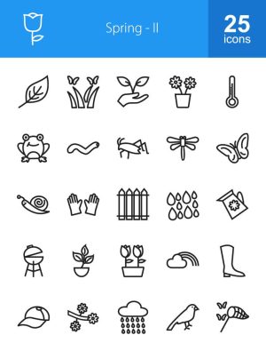 25 وکتور آیکون حیوانات و حشرات بهار و طبیعت طرح مینیمال خطی