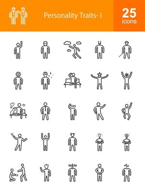 25 وکتور آیکون روانشناسی و خصوصیات شخصیتی با طراحی خطی مینیمال