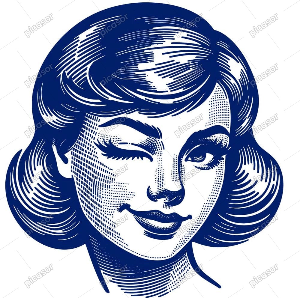 وکتور چشمک زدن زن جوان سبک وینتیج - وکتور آرایشگاه زنانه وکتور پرتره زن جوان سبک وینتیج - وکتور آرایشگاه زنانه