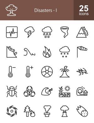 25 وکتور آیکون بلایای طبیعی با طراحی خطی مینیمال