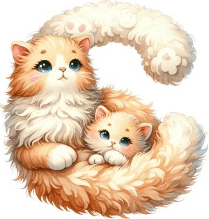 عکس کلیپ آرت حرف C با گربه و بچه گربه کارتونی - کلیپ آرت آموزش حروف انگلیسی به کودکان طرح کارتونی