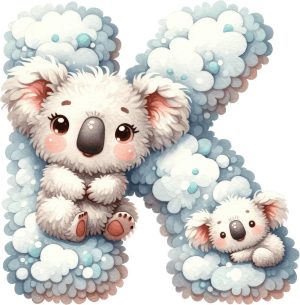 عکس کلیپ آرت حرف K با کوالا و بچه کوالا کارتونی - کلیپ آرت آموزش حروف انگلیسی به کودکان طرح کارتونی