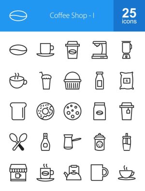 25 وکتور آیکون کافی شاپ طرح مینیمال خطی