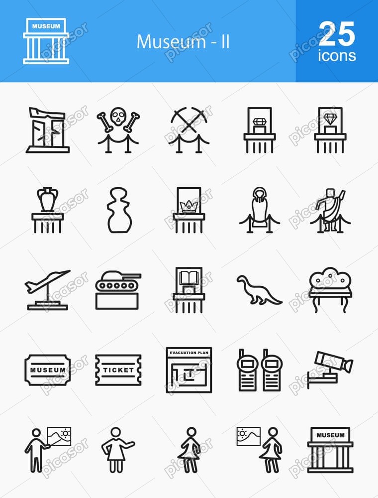 25 وکتور آیکون موزه طرح مینیمال خطی 25 وکتور آیکون موزه طرح مینیمال خطی