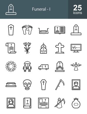25 وکتور آیکون تدفین و مراسم ختم طرح مینیمال خطی
