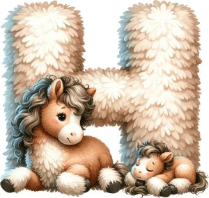 عکس کلیپ آرت حرف H با اسب و بچه اسب کارتونی - کلیپ آرت آموزش حروف انگلیسی به کودکان طرح کارتونی