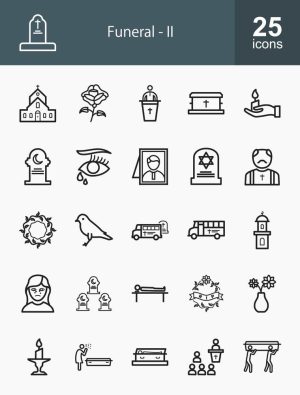25 وکتور آیکون مراسم تدفین و ختم طرح مینیمال خطی
