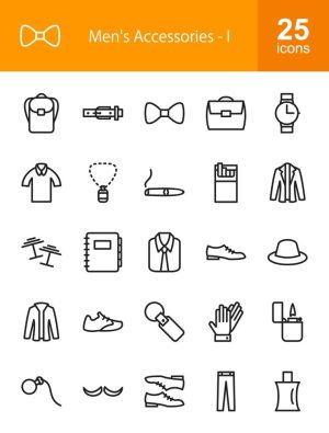 25 وکتور آیکون اکسسوری مردانه طرح مینیمال خطی - وکتور آیکون پوشاک مردانه