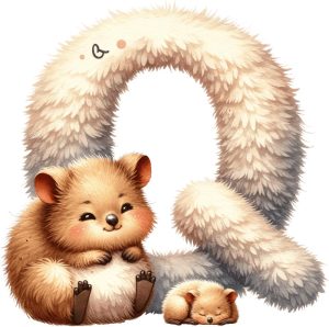 عکس کلیپ آرت حرف Q با کوئوکا و بچه کوئوکا کارتونی - کلیپ آرت آموزش حروف انگلیسی به کودکان طرح کارتونی