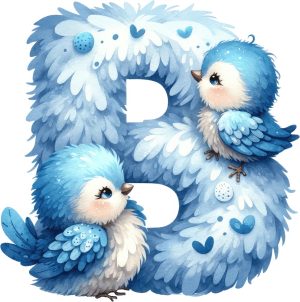 عکس کلیپ آرت حرف B با پرنده و جوجه کارتونی - کلیپ آرت آموزش حروف انگلیسی به کودکان طرح کارتونی