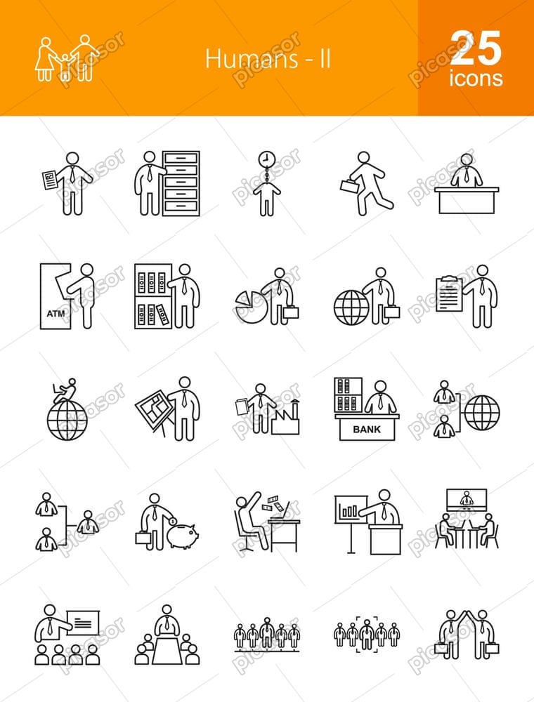 25 وکتور آیکون کارمند و شغل طرح مینیمال خطی 25 وکتور آیکون کارمند و شغل طرح مینیمال خطی