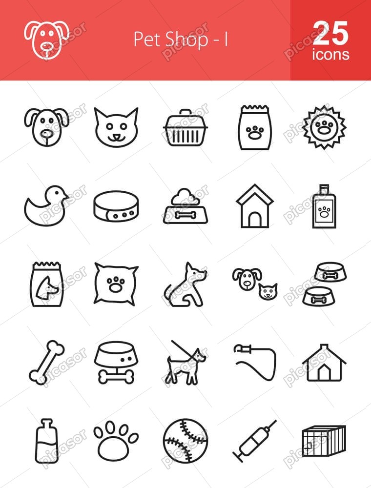 25 وکتور آیکون پت شاپ فروشگاه حیوانات خانگی با طراحی خطی مینیمال 25 وکتور آیکون پت شاپ فروشگاه حیوانات خانگی با طراحی خطی مینیمال