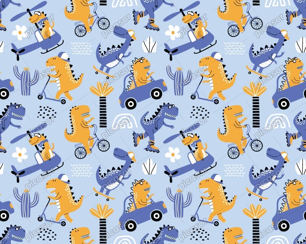 وکتور زمینه دودل آرت دایناسور های بامزه - وکتور پترن دایناسور کارتونی وکتور زمینه دودل آرت دایناسور های بامزه - وکتور پترن دایناسور کارتونی