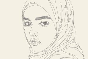 وکتور نقاشی زن محجبه با خط - وکتور مزون اسلامی با زن با حجاب طرح خطی