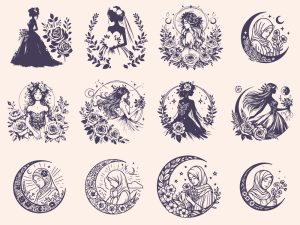 12 وکتور لوگو زن با هلال ماه - وکتور لوگو زن محجبه مزون اسلامی و مزون فشن