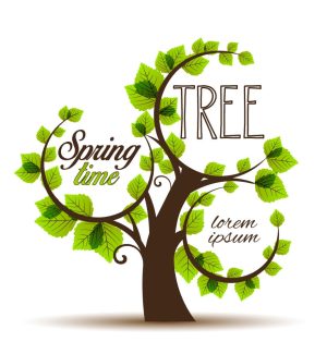 وکتور درخت در فصل بهار با برگ های سبز