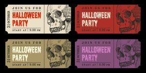 4 وکتور بلیط با جمجمه طرح فیلم ترسناک